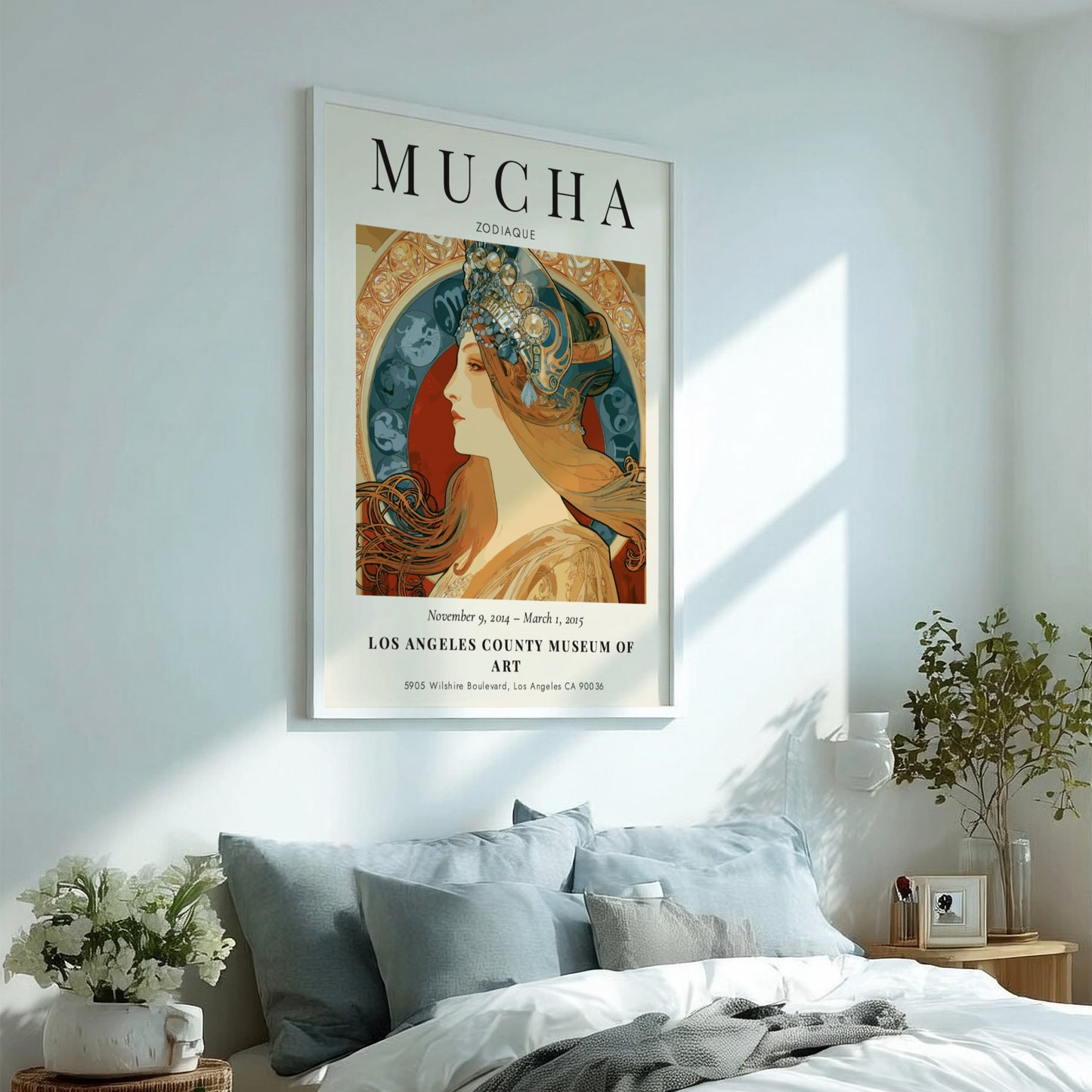 Zodiaque Alphonse Mucha poster featuring intricate Art Nouveau design with soft colors