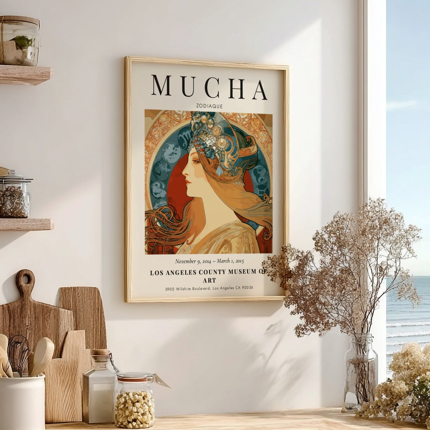 Zodiaque Alphonse Mucha poster featuring intricate Art Nouveau design with soft colors