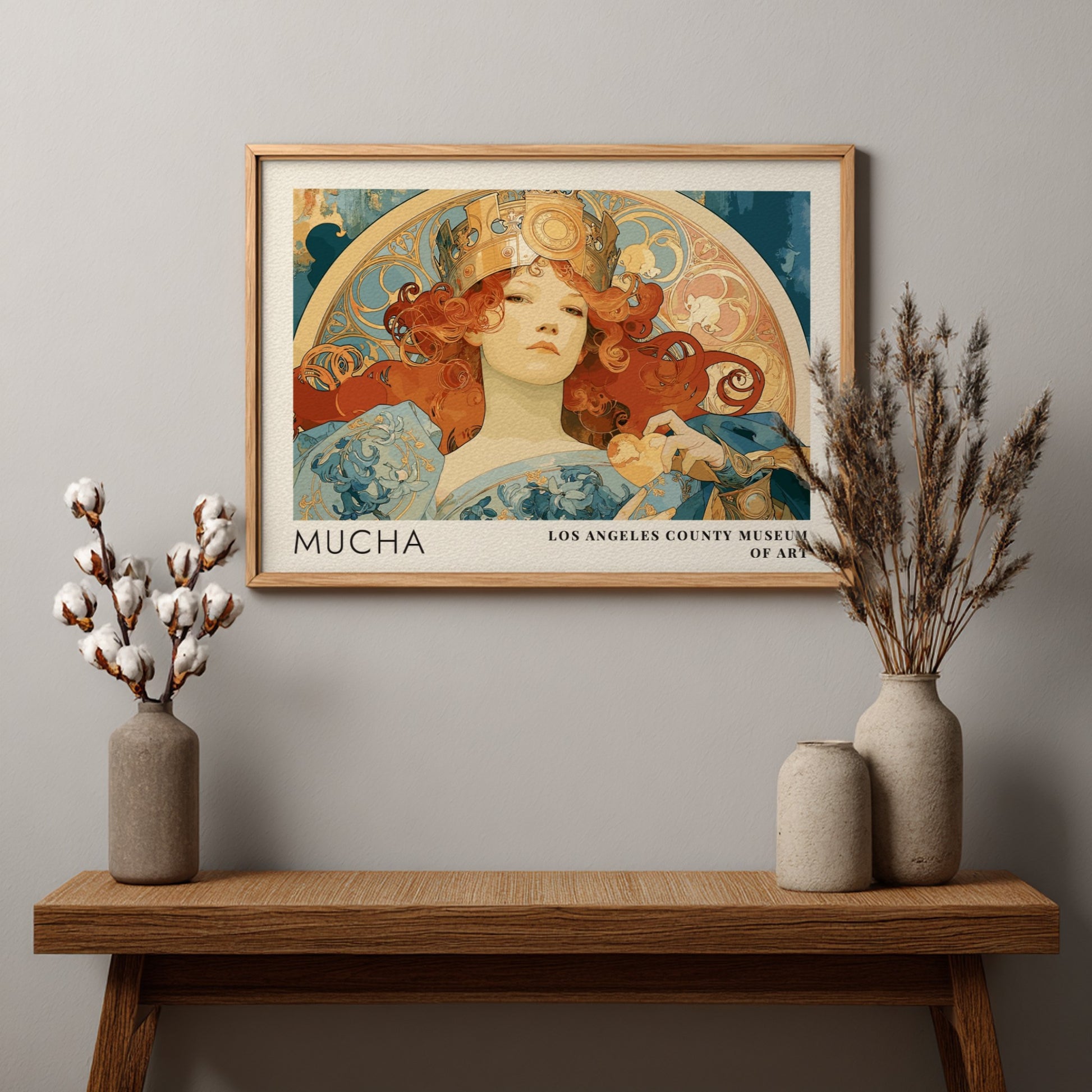 Alphonse Mucha Zodiaque poster featuring a crowned woman in an elegant Art Nouveau style.