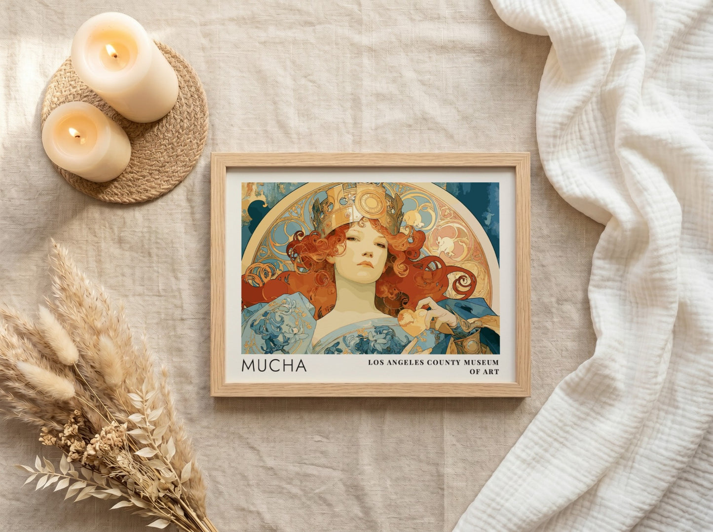 Alphonse Mucha Zodiaque poster featuring a crowned woman in an elegant Art Nouveau style.