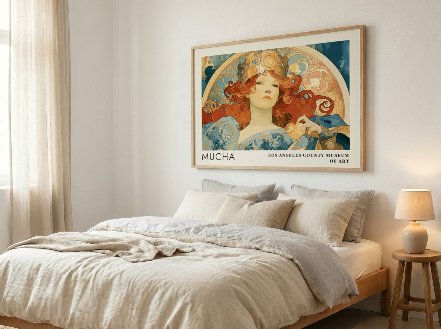 Alphonse Mucha Zodiaque poster featuring a crowned woman in an elegant Art Nouveau style.