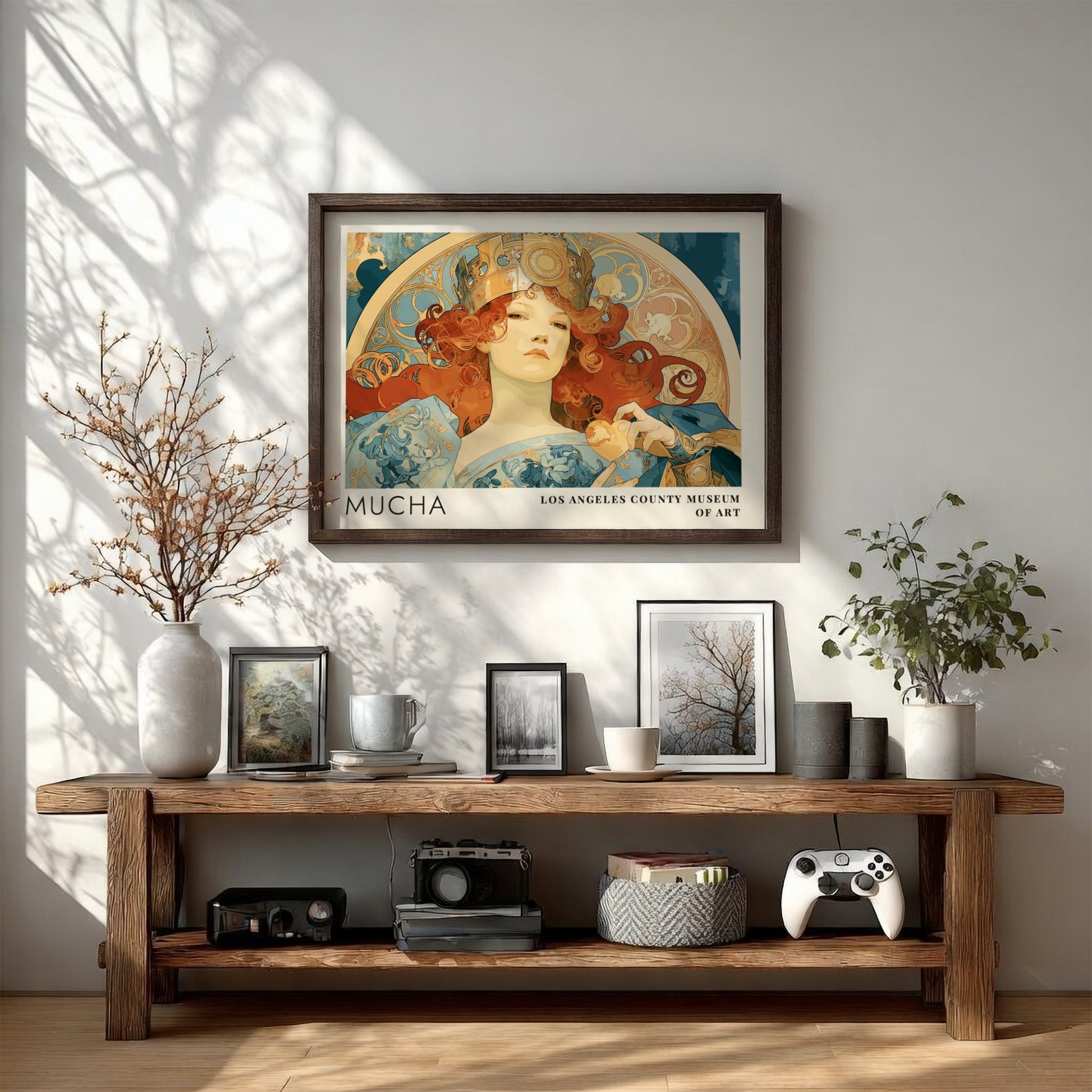 Alphonse Mucha Zodiaque poster featuring a crowned woman in an elegant Art Nouveau style.