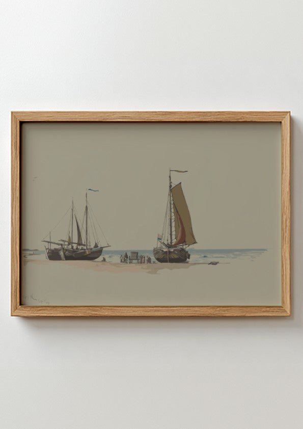 Reproduction of William Stanley Haseltine's 19th-century drawing 'Blankenberge No.3' featuring sailboats on a