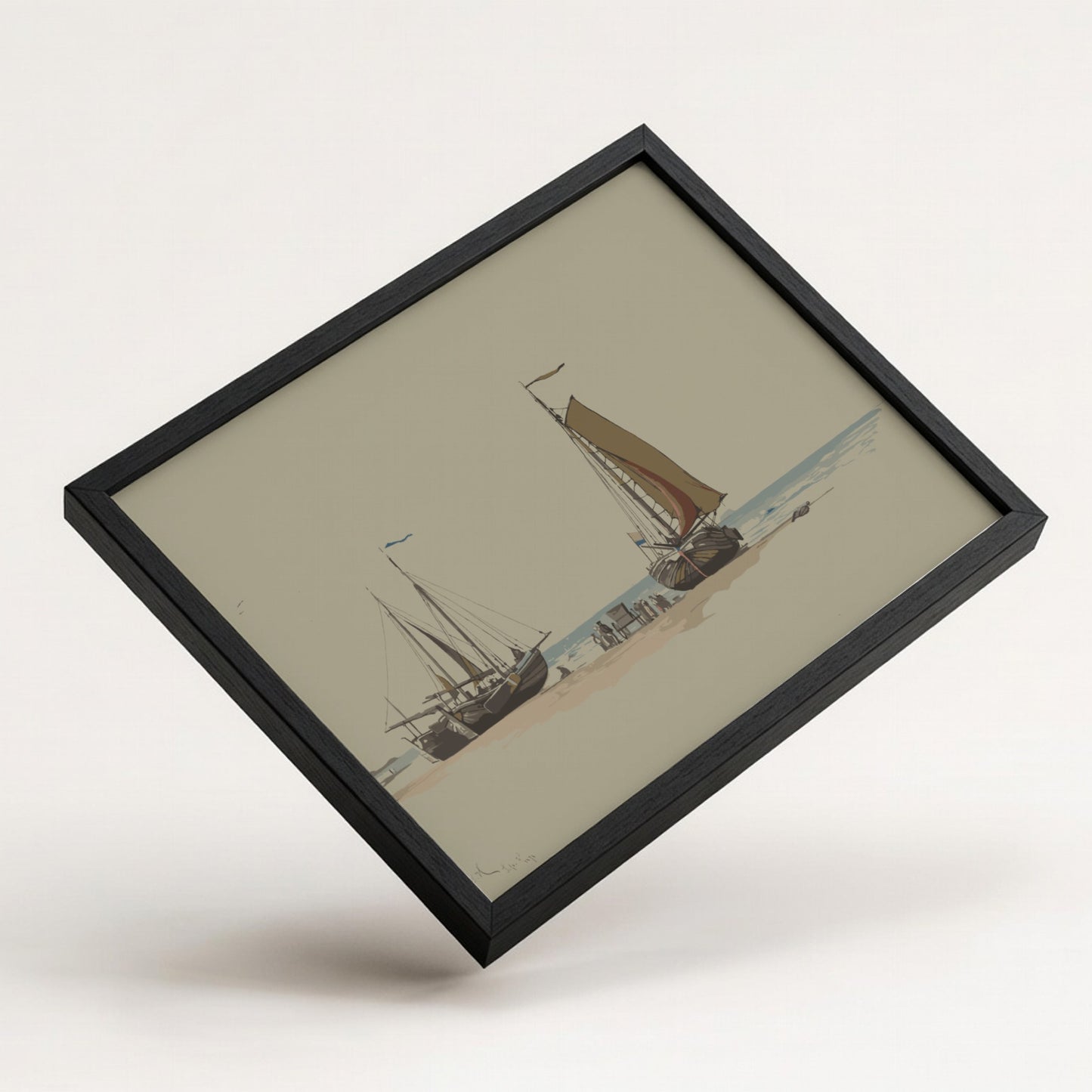 Reproduction of William Stanley Haseltine's 19th-century drawing 'Blankenberge No.3' featuring sailboats on a