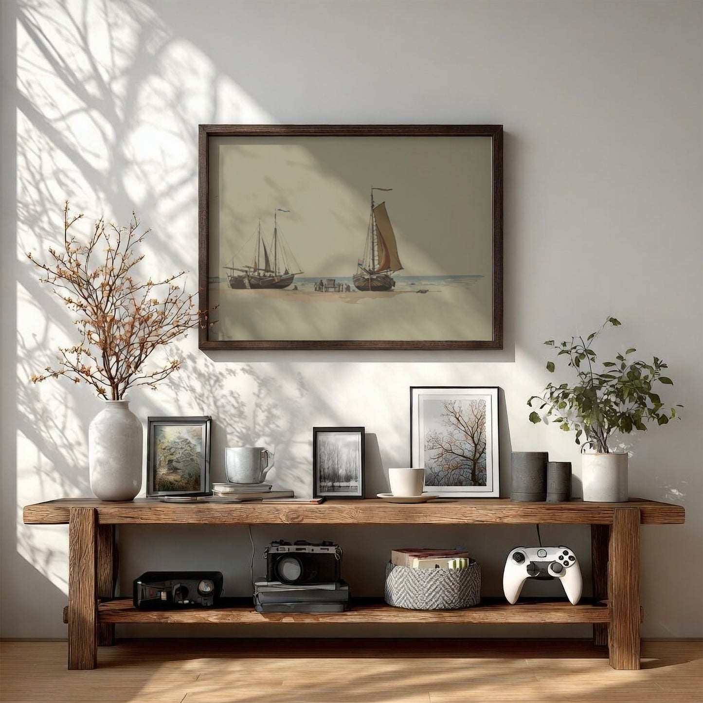 Reproduction of William Stanley Haseltine's 19th-century drawing 'Blankenberge No.3' featuring sailboats on a