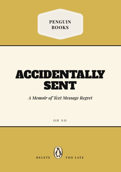 Funny quote poster featuring penguin book illustration with warm colors and humorous text