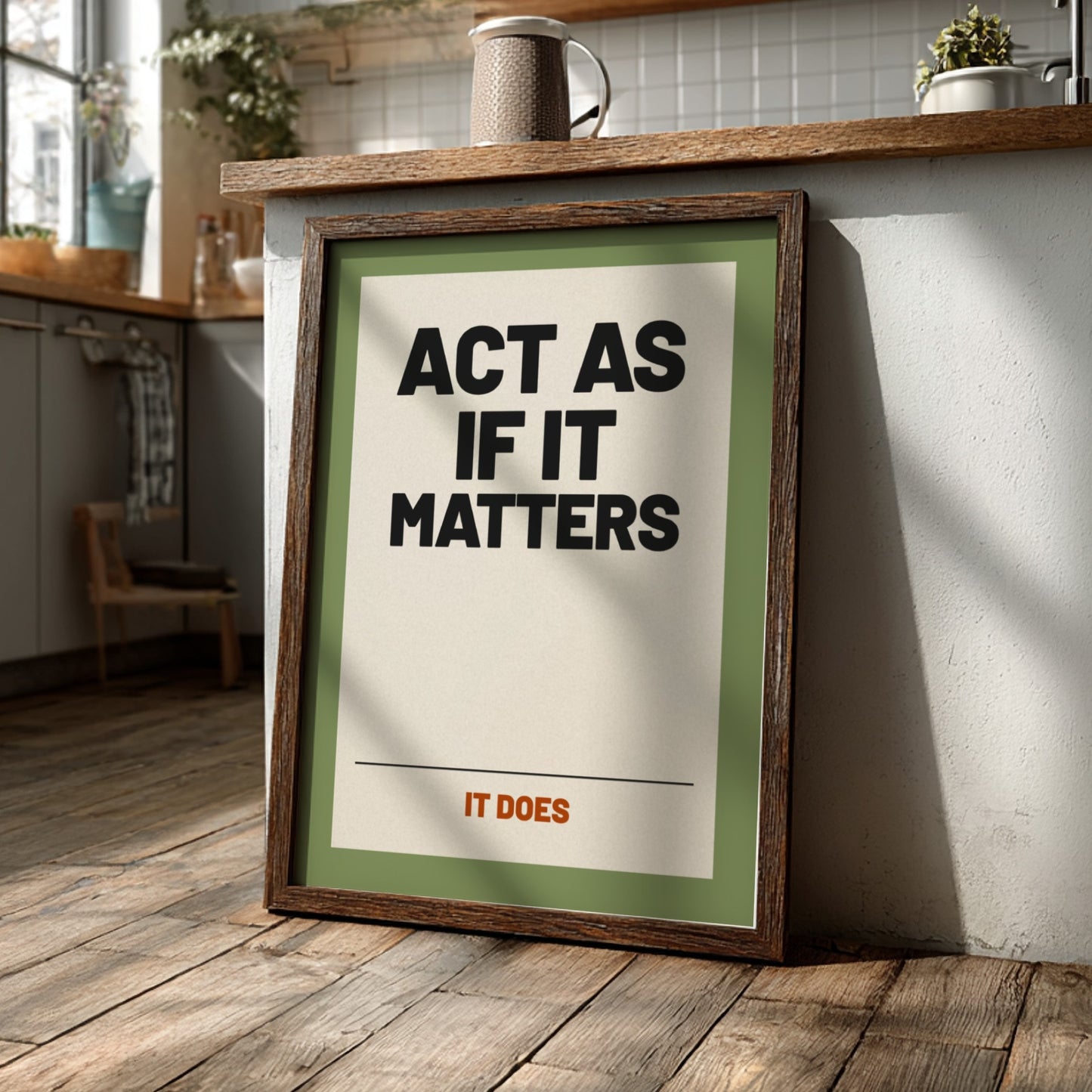 Motivational quotes poster featuring bold typography on a muted background, ideal for home decor and