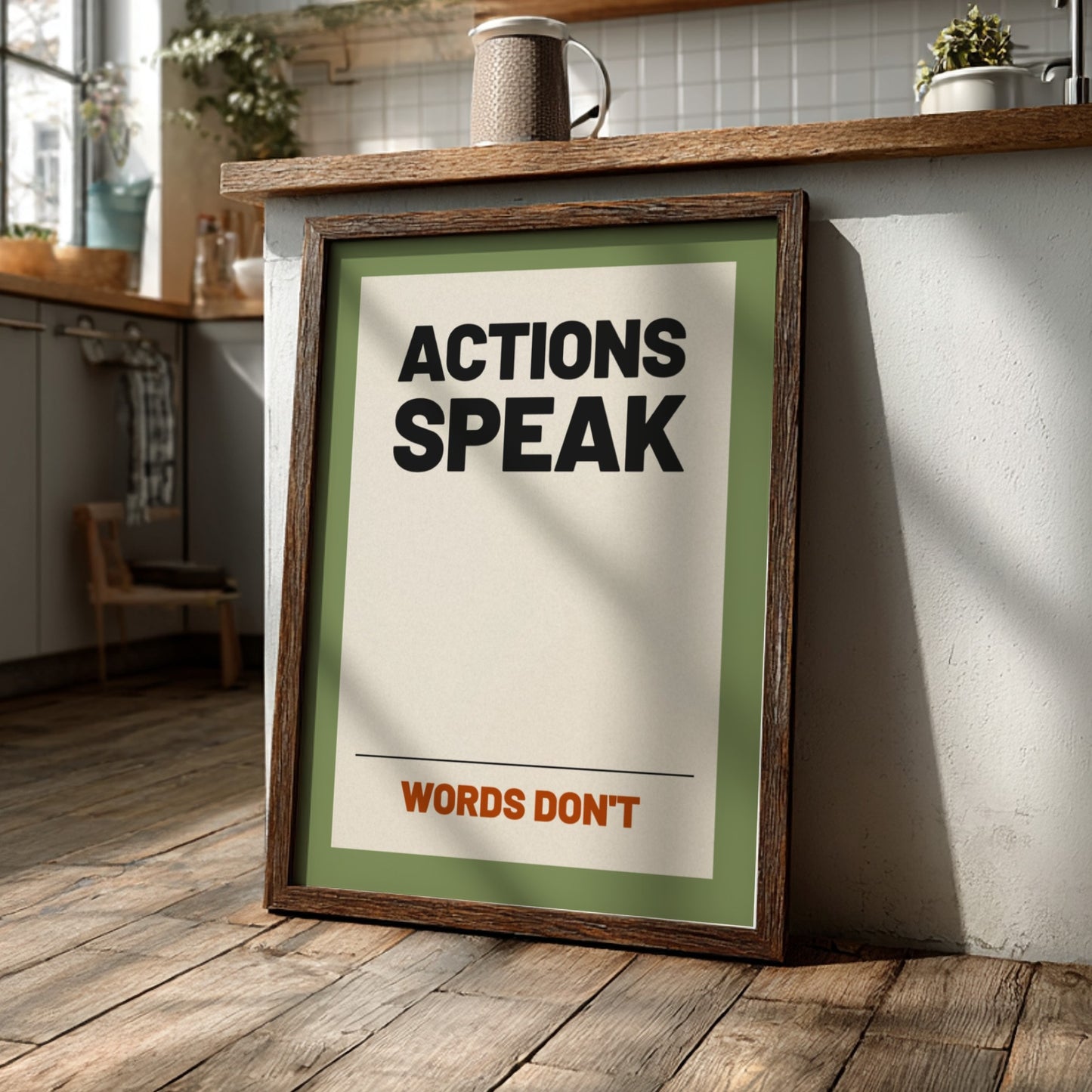 Motivational quotes poster featuring bold typography in neutral colors, perfect for home decor and