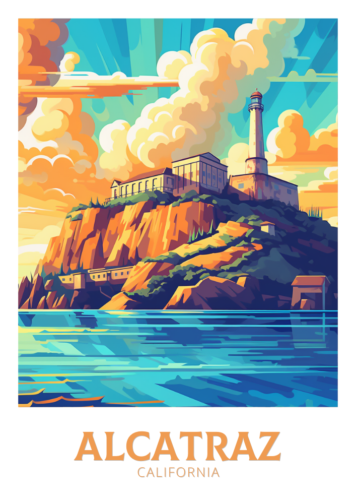North AmericaALCATRAZ TRAVEL PRINT - CALIFORNIA ARTWORK