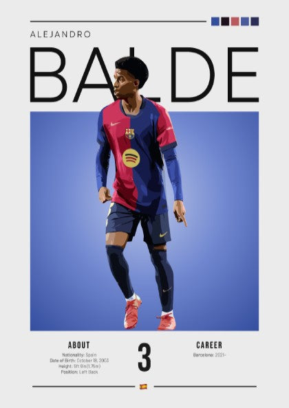 Alejandro Balde poster featuring vibrant colors and modern design, showcasing a football player in action.