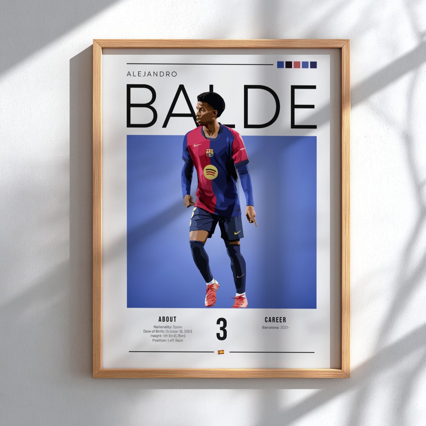 Alejandro Balde poster featuring vibrant colors and modern design, showcasing a football player in action.