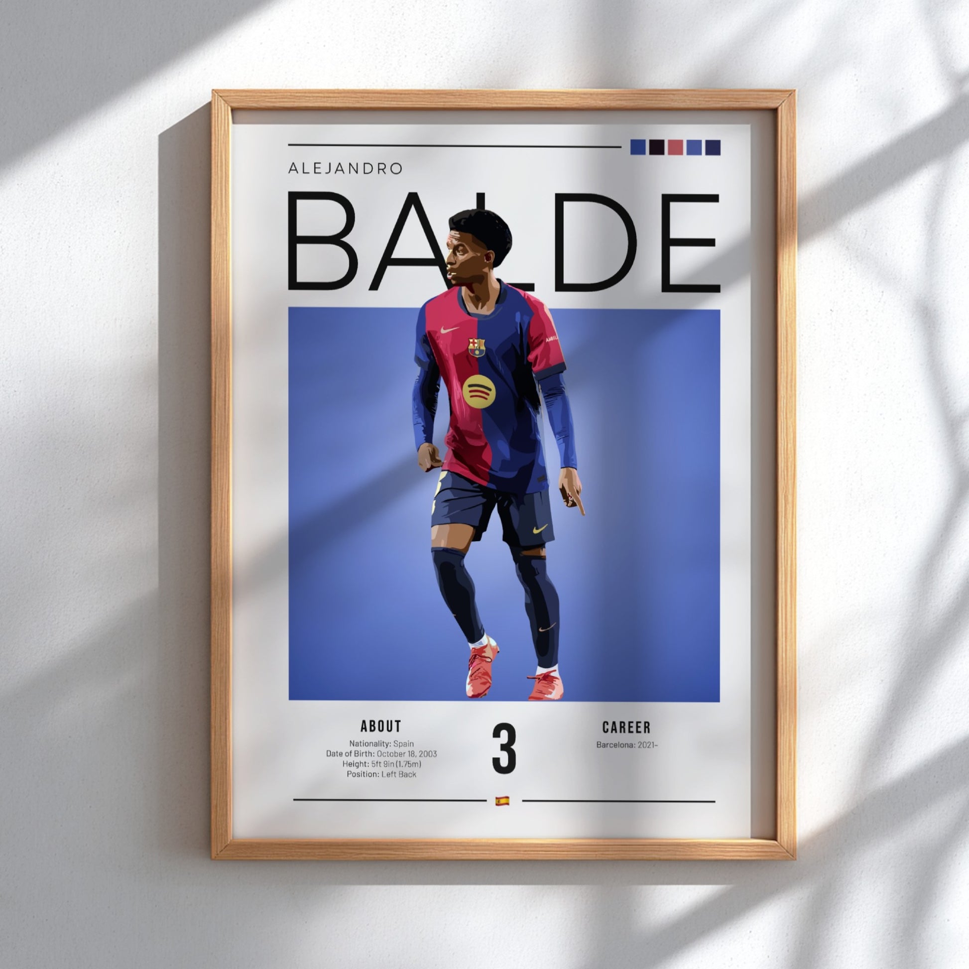 Alejandro Balde poster featuring vibrant colors and modern design, showcasing a football player in action.