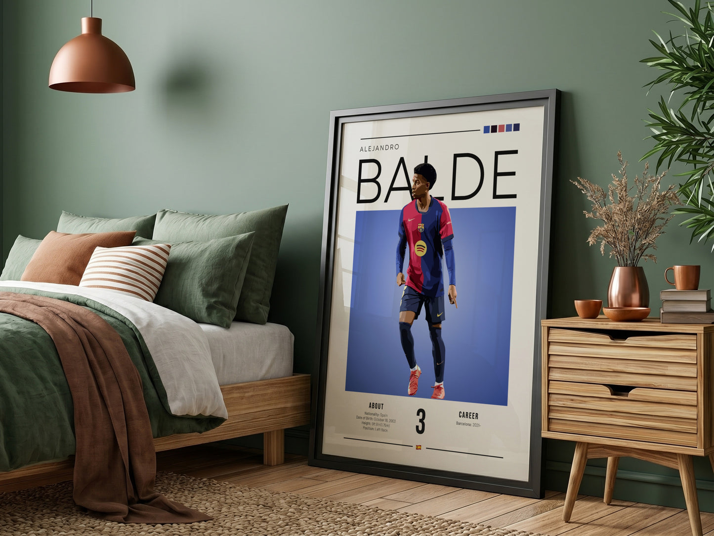 Alejandro Balde poster featuring vibrant colors and modern design, showcasing a football player in action.