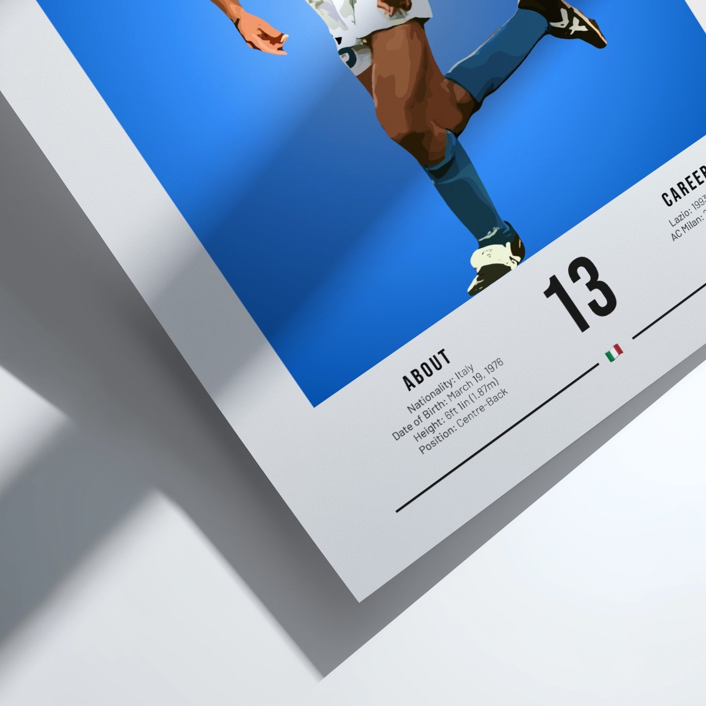 Alessandro Nesta poster featuring vibrant blue colors and modern design, celebrating Italian football legend.