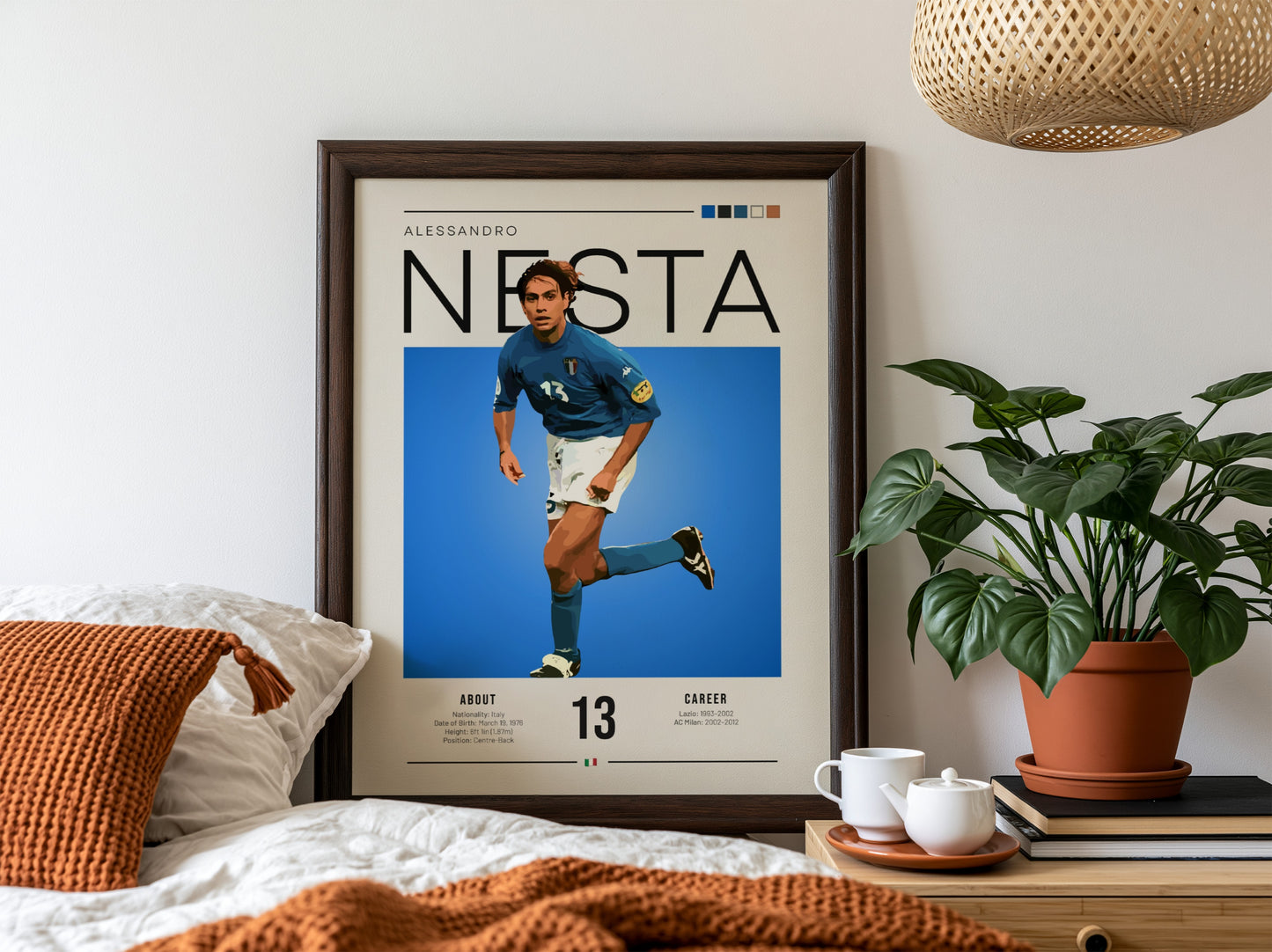 Alessandro Nesta poster featuring vibrant blue colors and modern design, celebrating Italian football legend.