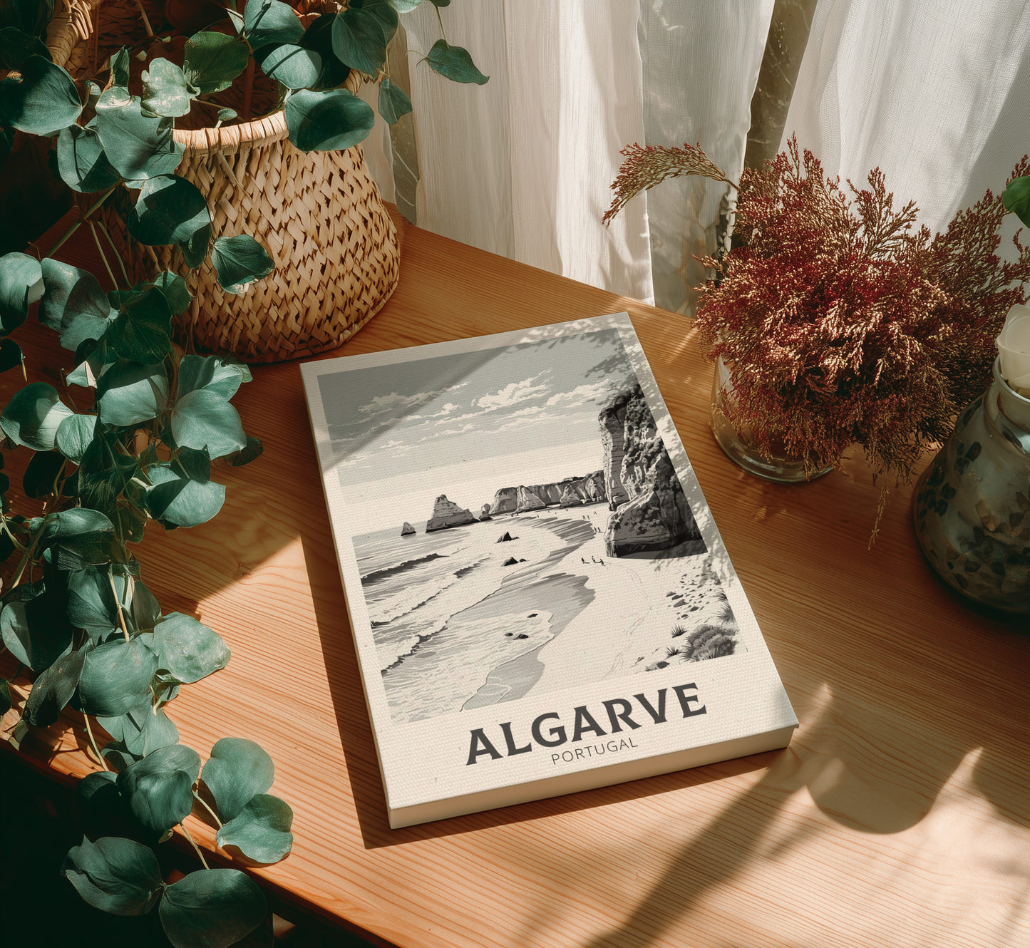 Algarve black and white travel canvas
