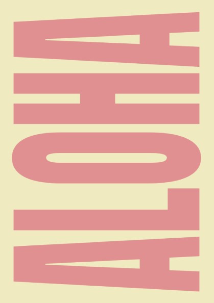 Aloha poster featuring bold dusty rose typography on a butter background, perfect for home decor and tropical