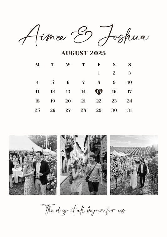 Personalised Script Names and Anniversary Calendar Poster