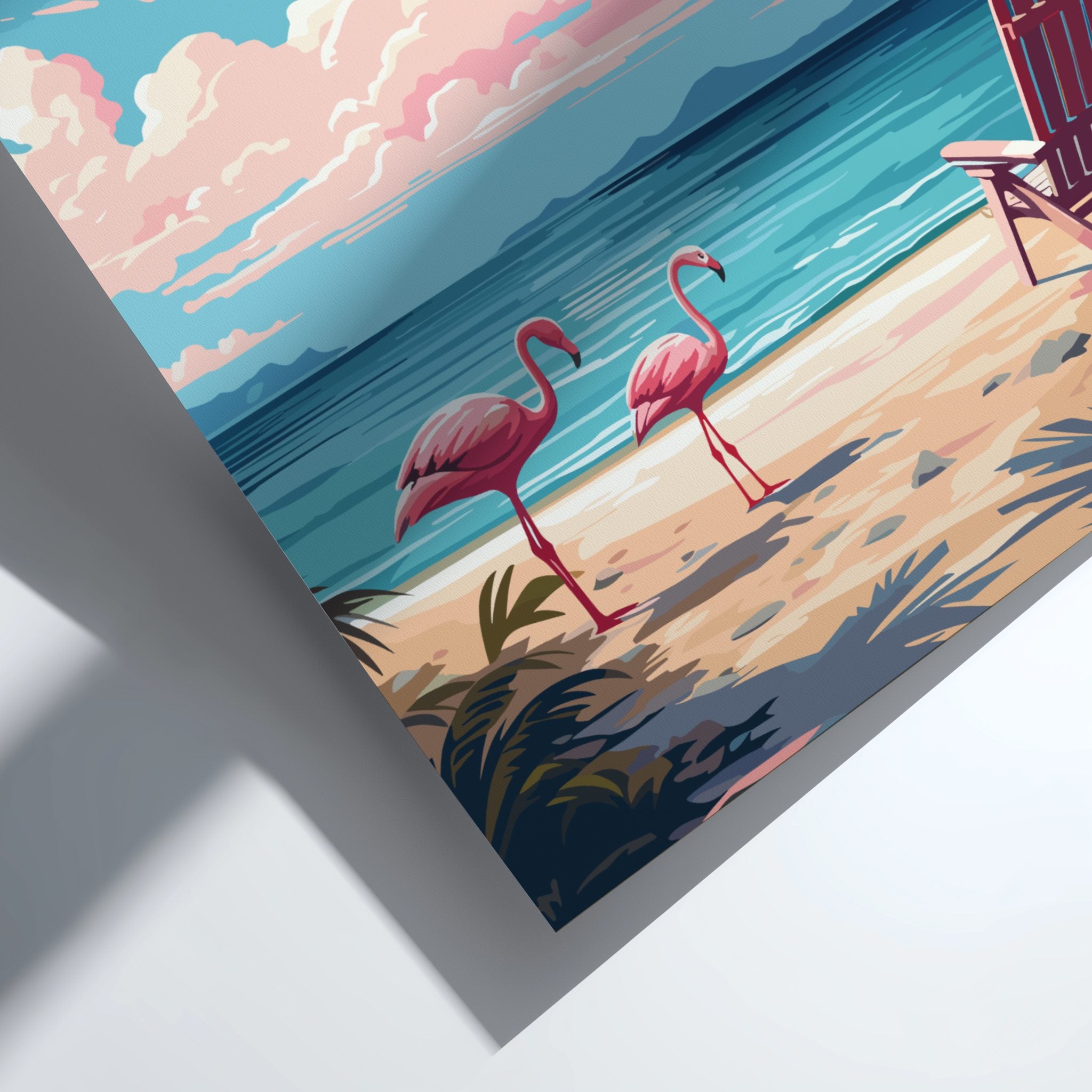 South America ARUBA BEACH POSTER - FLAMINGOS ON TROPICAL SHORE