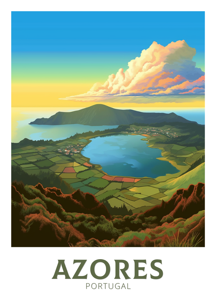Europe AZORES TRAVEL PRINT - PORTUGAL ARTWORK