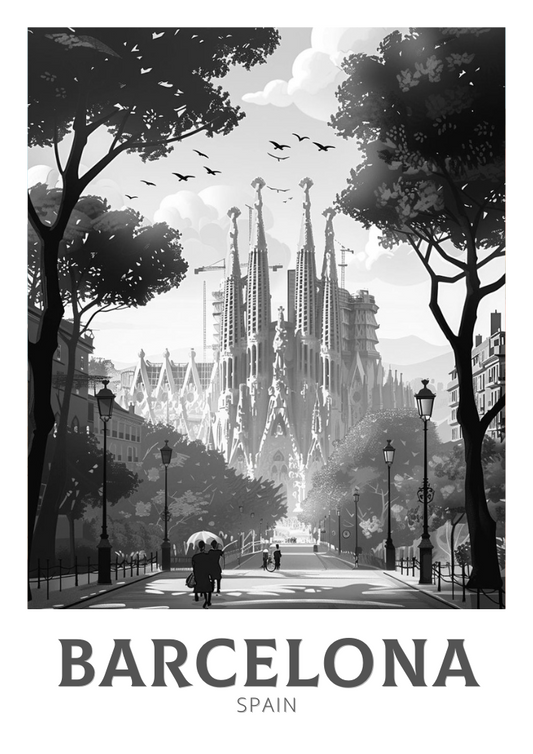 Affiche de Barcelone en noir et blanc