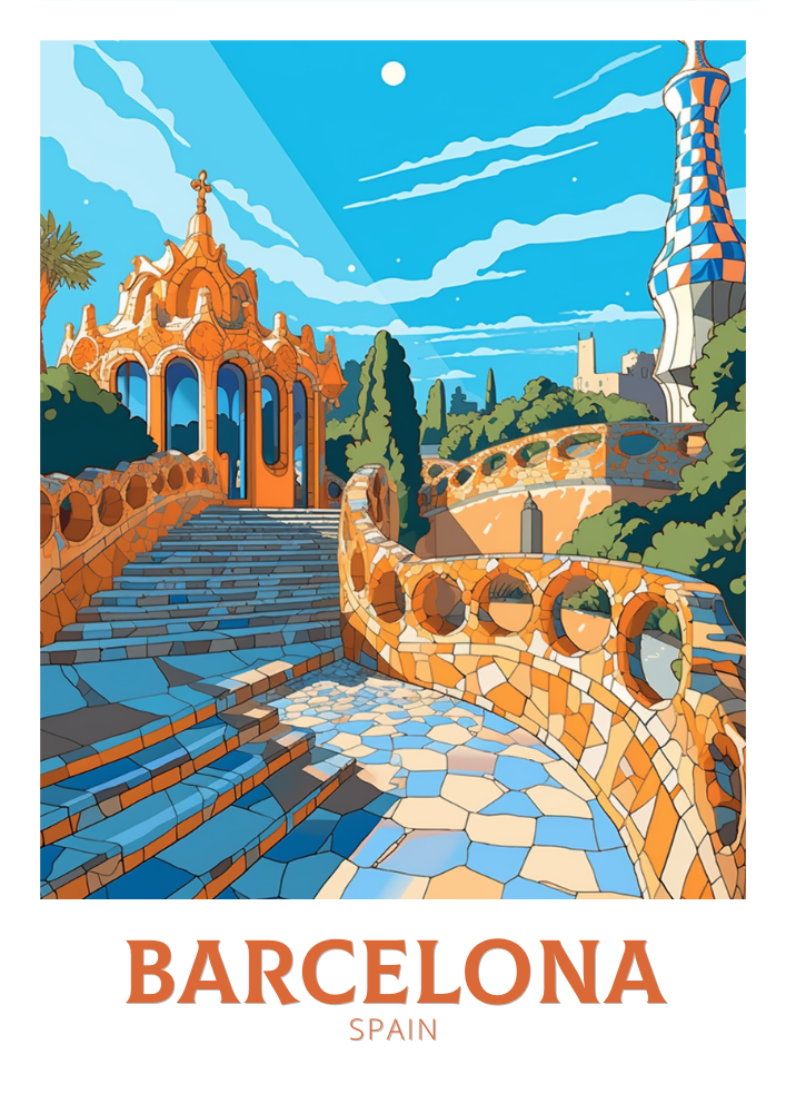 Europe BARCELONA TRAVEL ARTWORK - GAUDI'S PARK POSTER