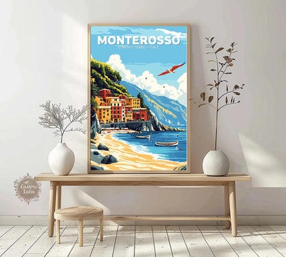 Monterosso Poster, Cinque terre Poster, la spezia Poster, Italian riviera, beach poster, european coast