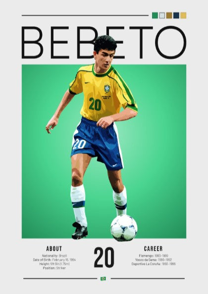 Bebeto football art featuring vibrant colors and vintage style, perfect for sports decor.
