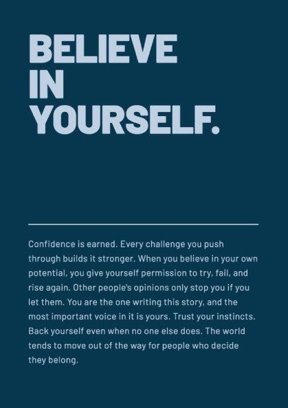 Motivational poster featuring a blue background and inspiring quote, perfect for home decor and motivation.