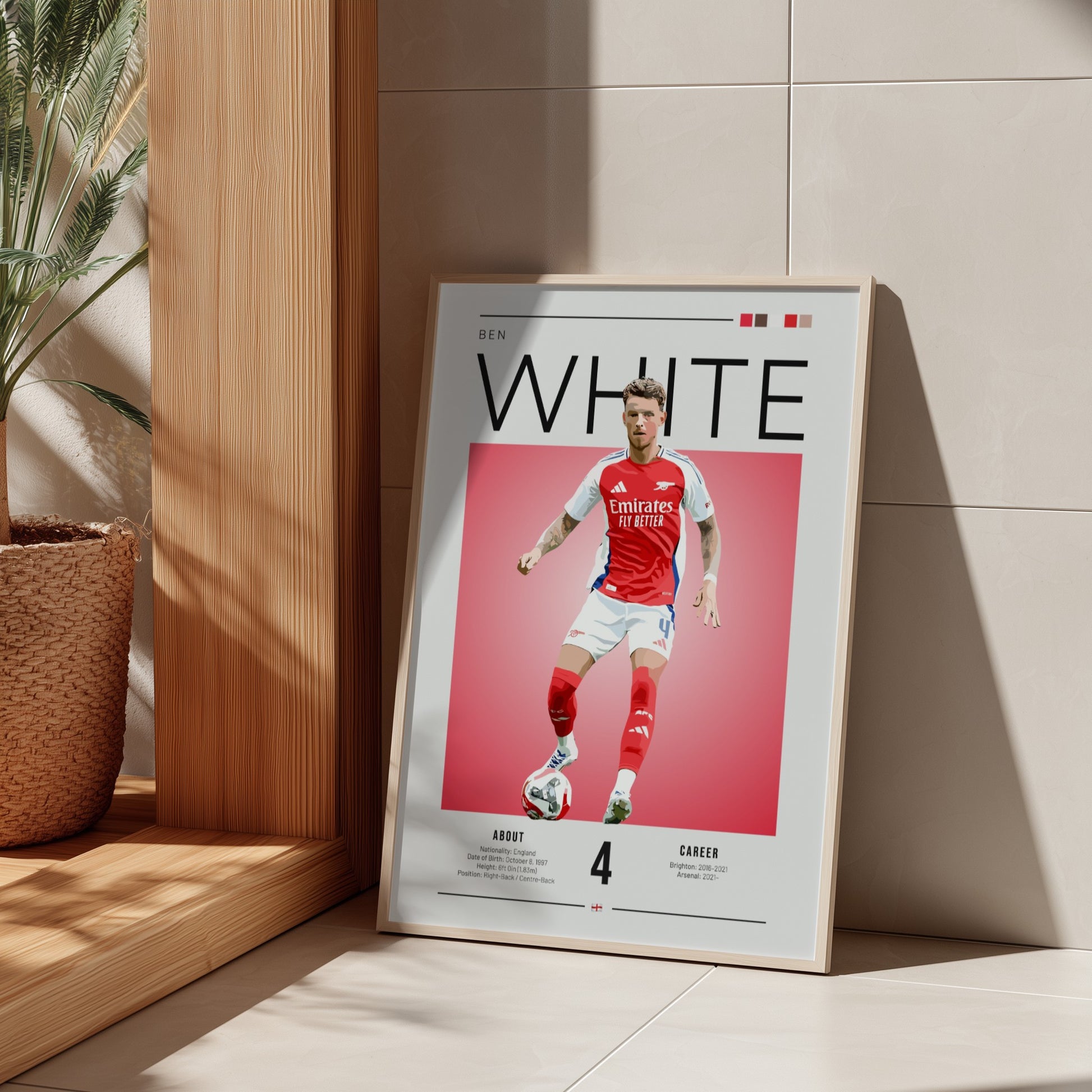 Ben White football poster featuring vibrant colors and dynamic pose, perfect for sports decor