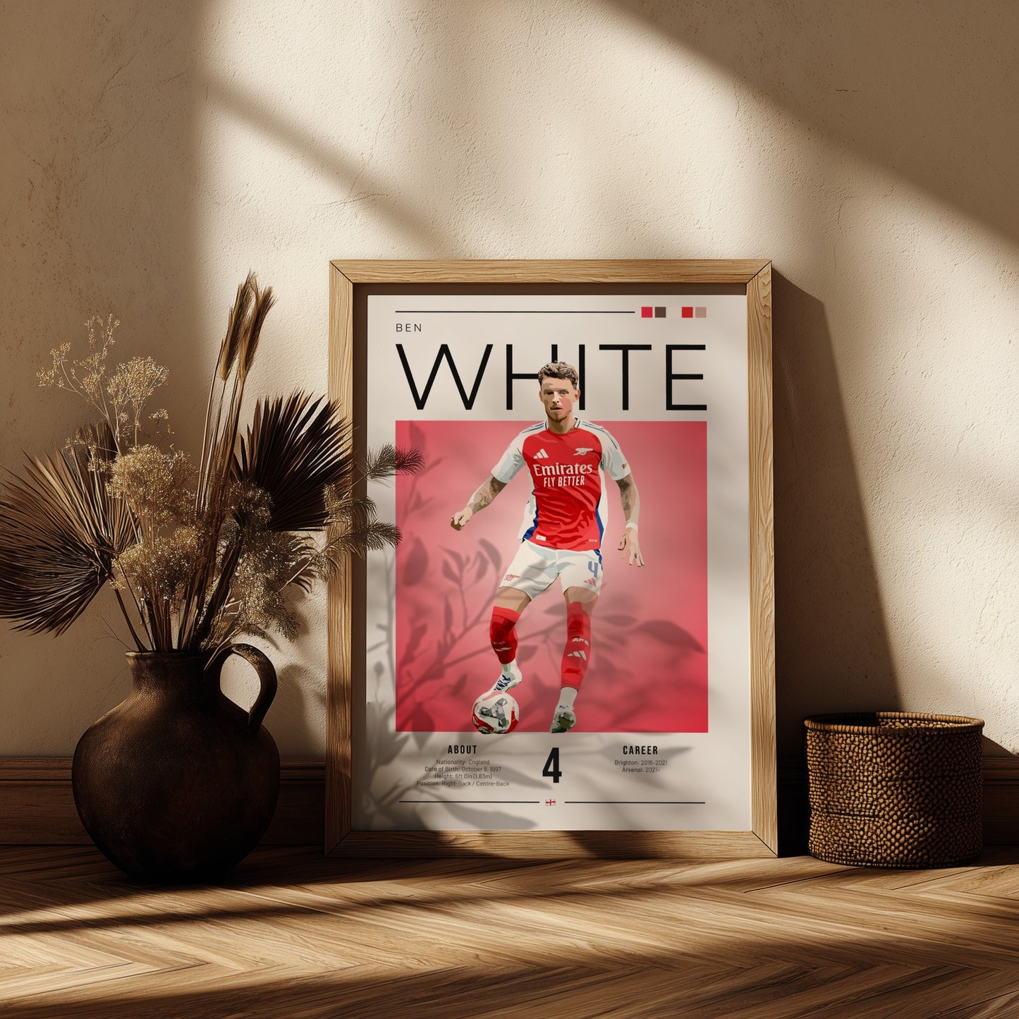Ben White football poster featuring vibrant colors and dynamic pose, perfect for sports decor