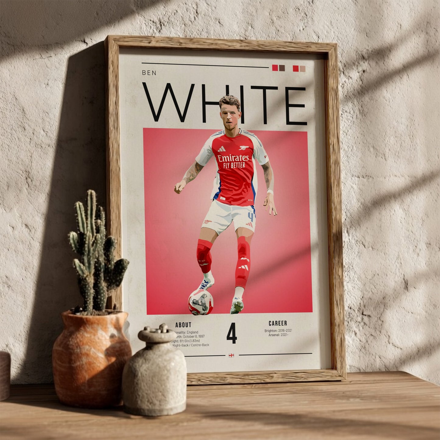 Ben White football poster featuring vibrant colors and dynamic pose, perfect for sports decor