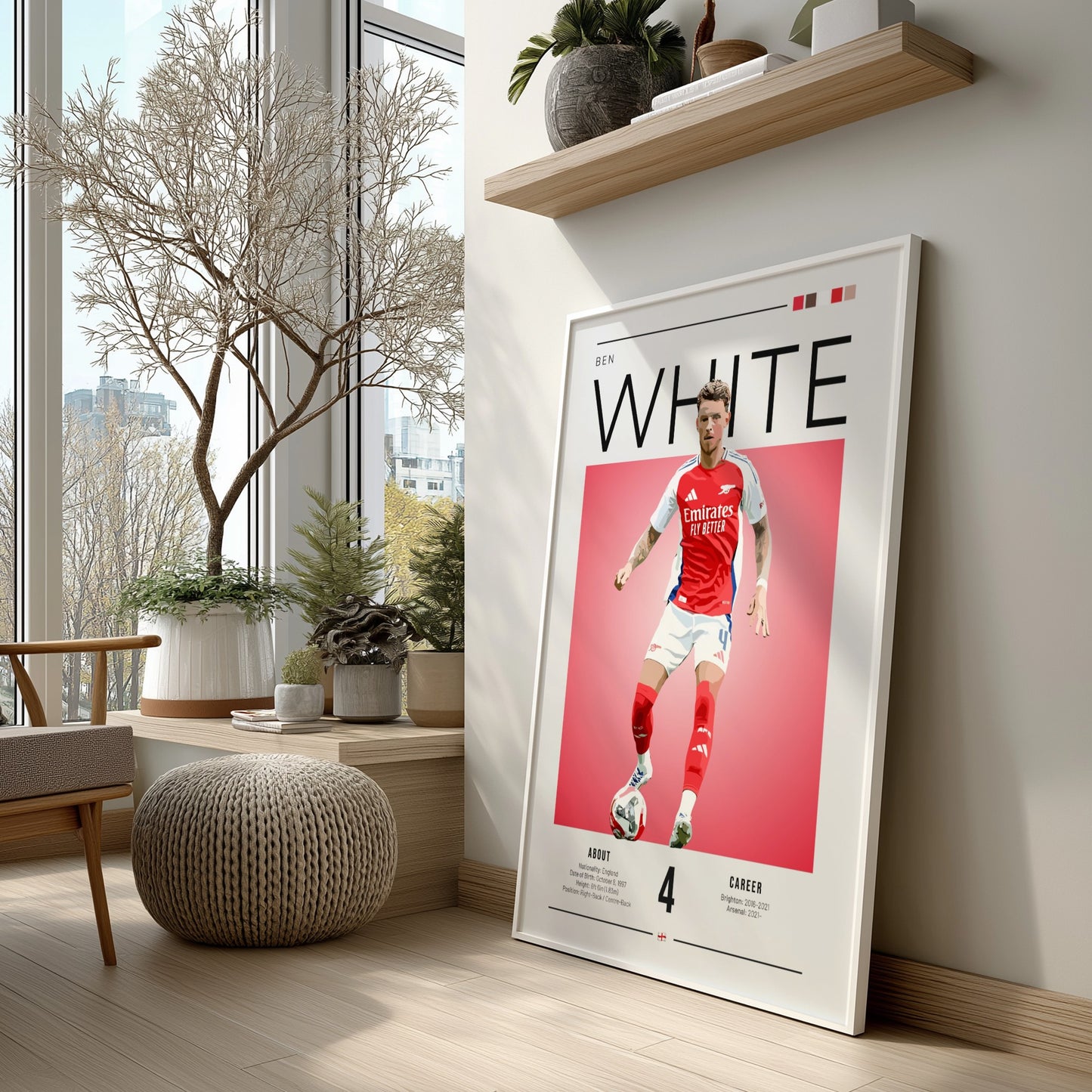 Ben White football poster featuring vibrant colors and dynamic pose, perfect for sports decor