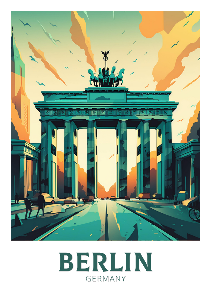Europe BERLIN TRAVEL POSTER - THE BRANDENBURG GATE ARTWORK