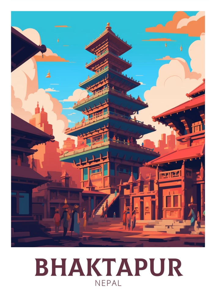 Asian BHAKTAPUR POSTER - NEPAL PRINT
