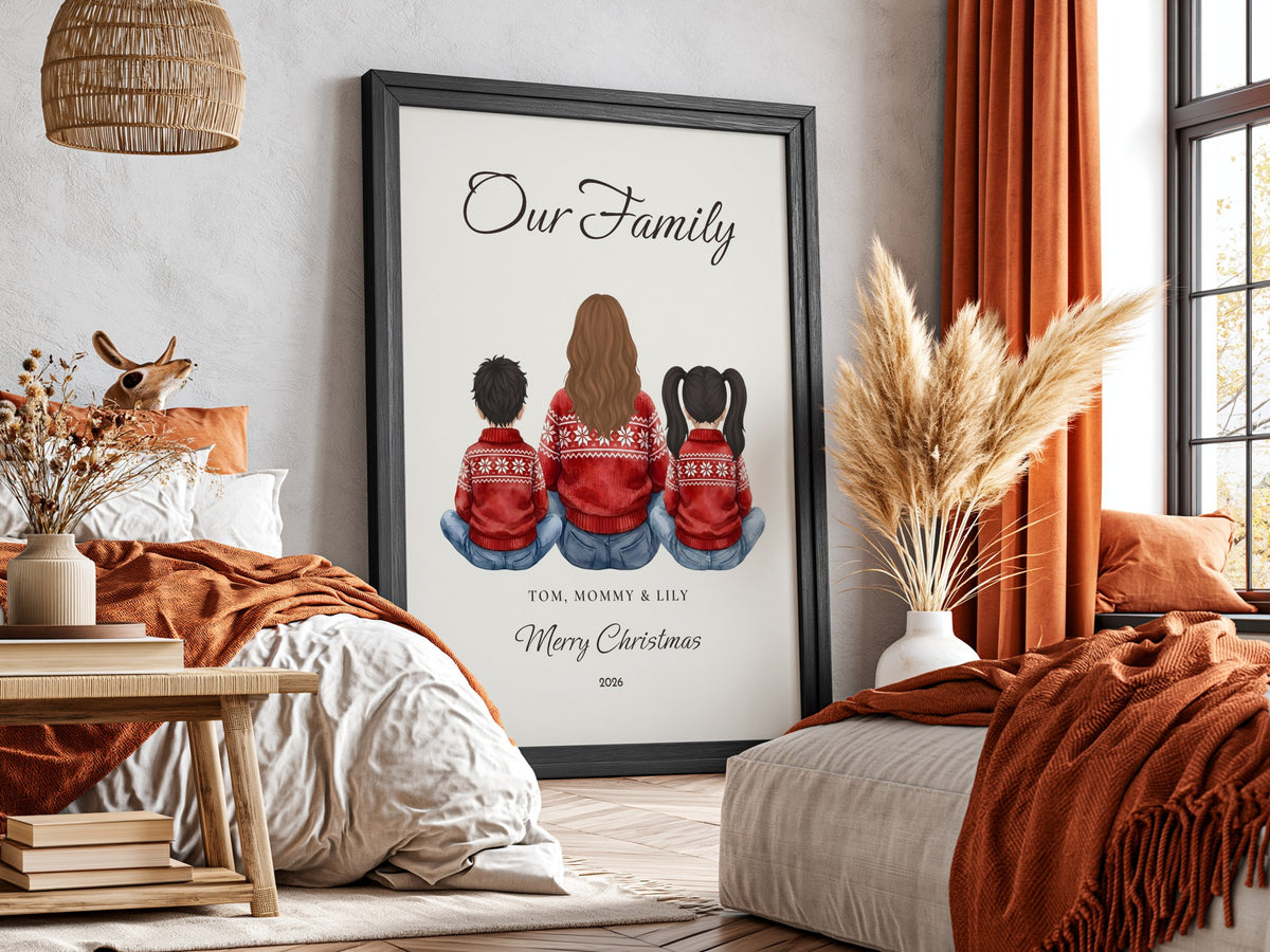 Personalised Family in Christmas Jumpers Watercolour Print