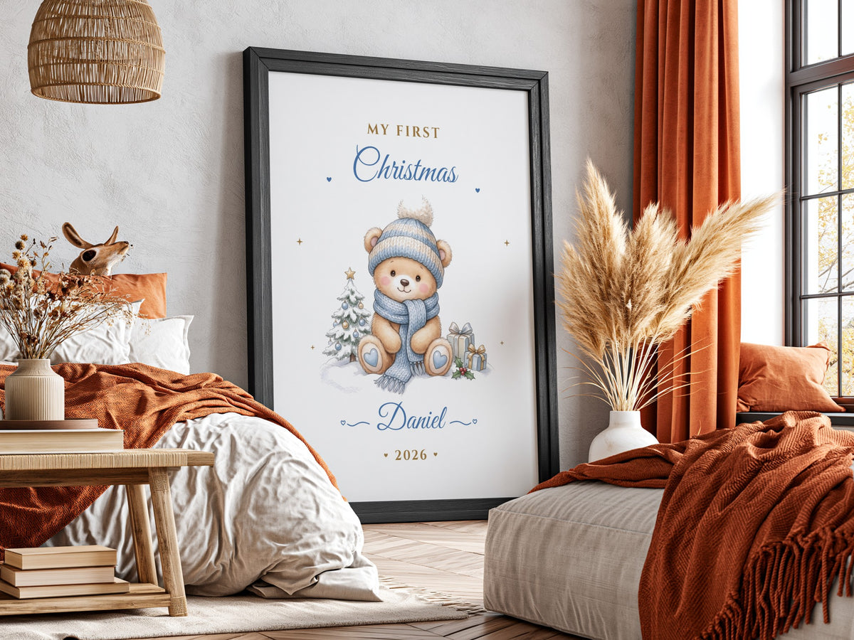 Personalised Baby's First Christmas Teddy Bear Print