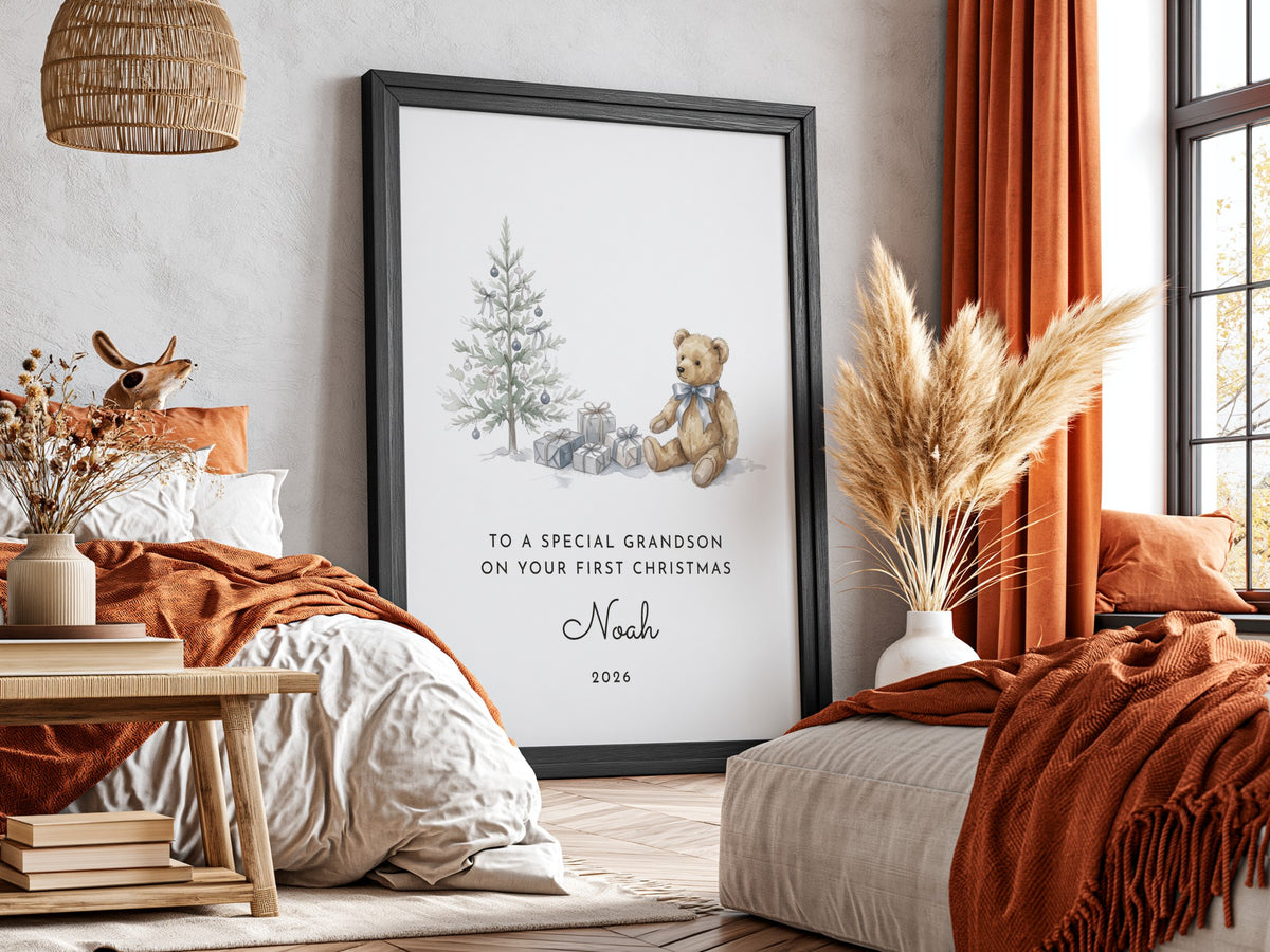 Personalised Grandchild's First Christmas Watercolour Print