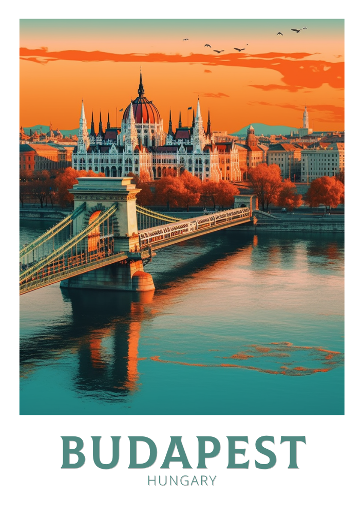 Europe BUDAPEST TRAVEL PRINT - VINTAGE HUNGARY ARTWORK