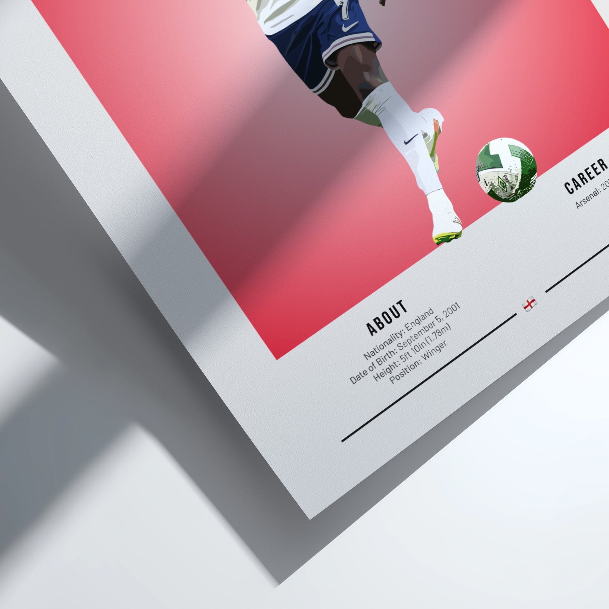 Bukayo Saka poster featuring England national team colors and dynamic action style