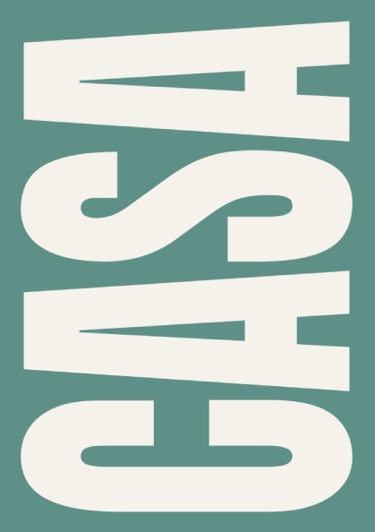 Casa poster featuring bold typography in teal and warm stone colors, modern wall art for home decor