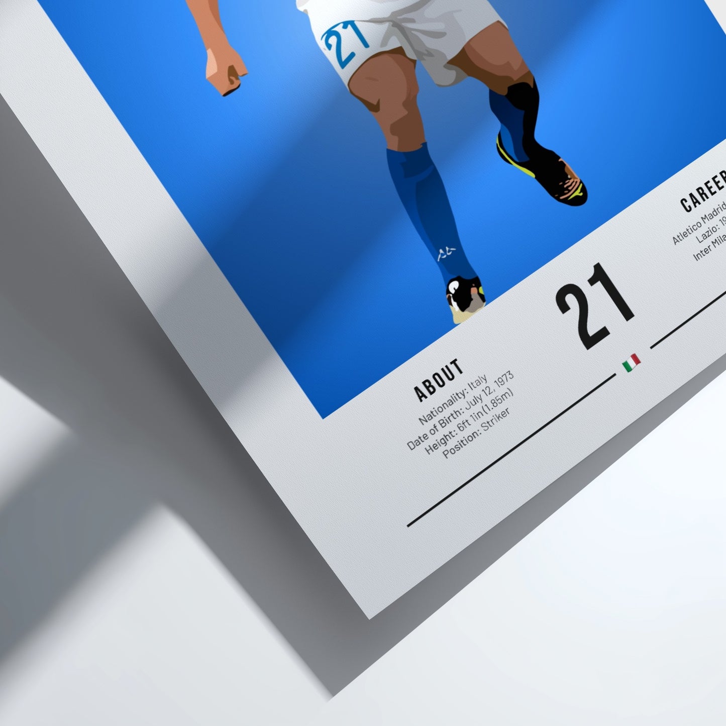 Christian Vieri poster featuring vibrant blue colors and dynamic football artwork for Italian football fans
