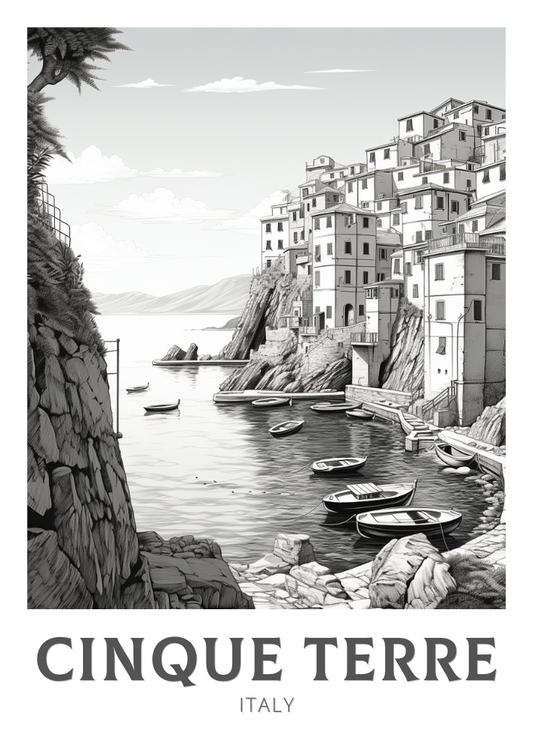 Affiche en noir et blanc des Cinque Terre