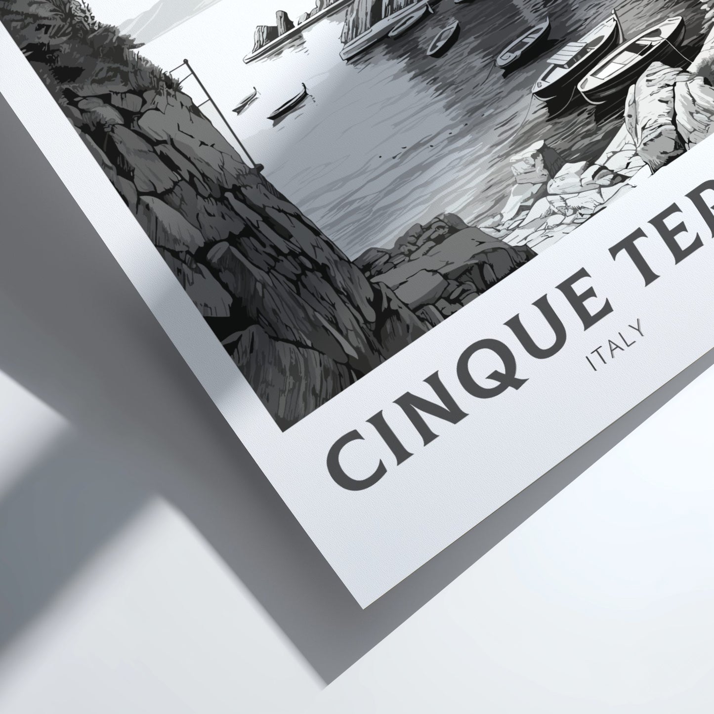 Cinque Terre Schwarz-Weiß-Reiseposter – Italien-Kunstwerk