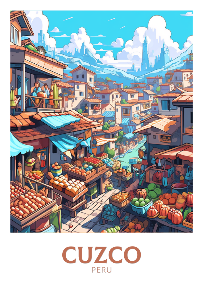 South America CUZCO TRAVEL POSTER - RETRO PERU ART