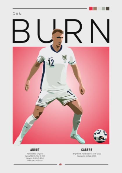 Dan Burn poster featuring England national team colors and dynamic illustration style
