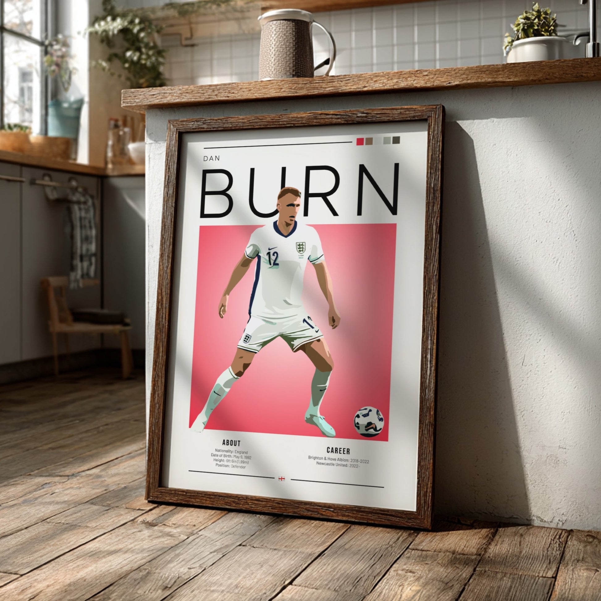 Dan Burn poster featuring England national team colors and dynamic illustration style