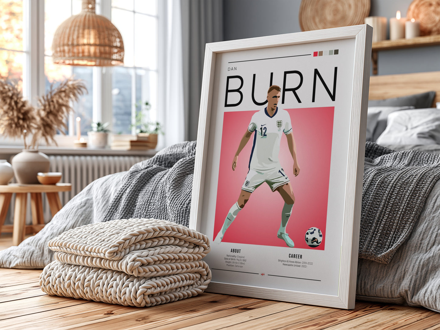 Dan Burn poster featuring England national team colors and dynamic illustration style