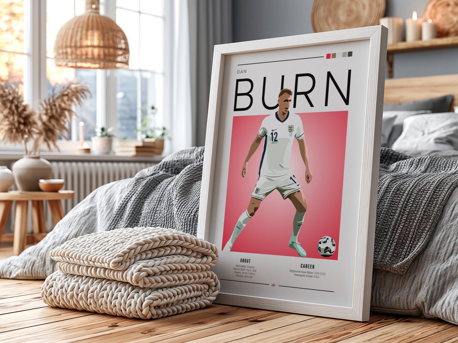 Dan Burn poster featuring England national team colors and dynamic illustration style