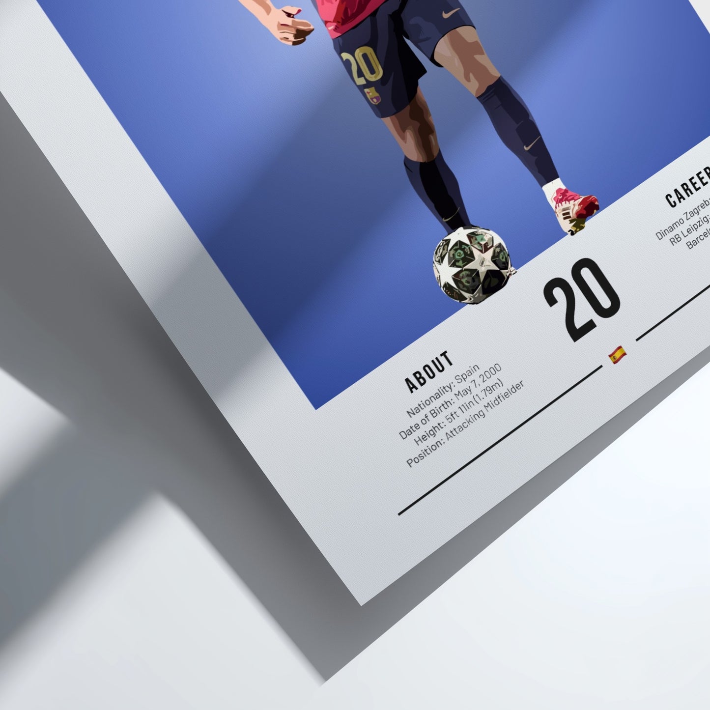Dani Olmo illustration featuring vibrant colors and dynamic pose, perfect for sports art and wall decor.